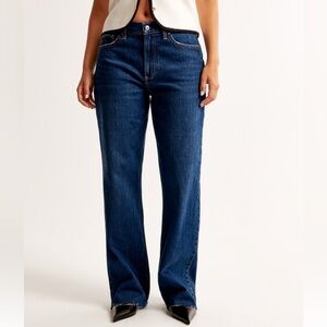 Abercrombie & Fitch Dark Wash With Raw Hem Low-Rise Baggy Curve Love Jean 35/20R